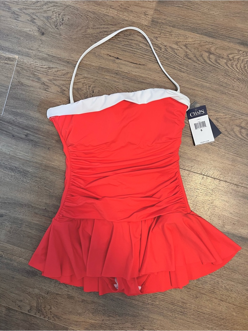 NWT Chaps Ralph Lauren Rouched Front Skirted Halter One-Piece Swimsuit Swimdress